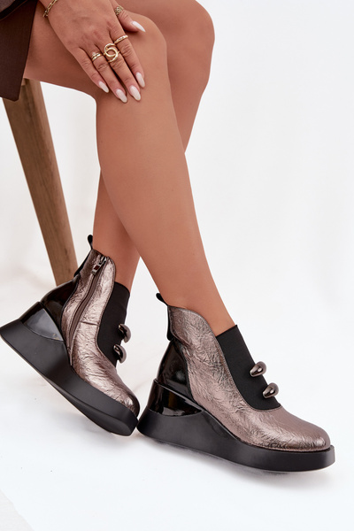 Botki Damskie Na Koturnie D&A MR52-106 Metaliczne