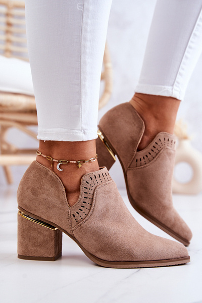 Zamszowe Botki Kowbojki Ażurowe Ciemnobeżowe Valerie