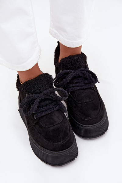 Śniegowce Damskie Na Platformie Z Futerkiem Typu Baranek Czarne Luma