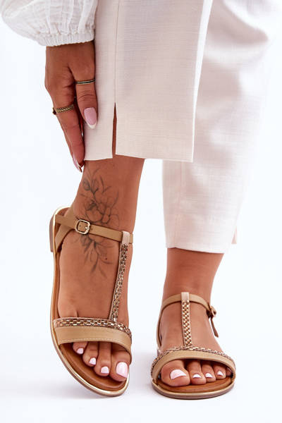 Sandały Damskie Z Cyrkoniami Beżowe Penna