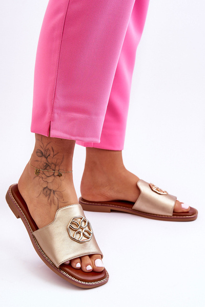 Damskie Klasyczne Klapki Na Płaskim Obcasie Złote Larotte