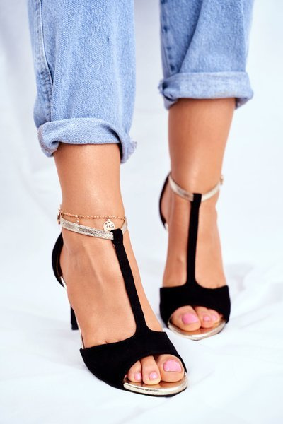 Sandały Na Szpilce S.Barski 280-58 Czarno-Złote