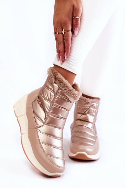 Damskie Śniegowce Na Suwak Złoto-Beżowe Senia