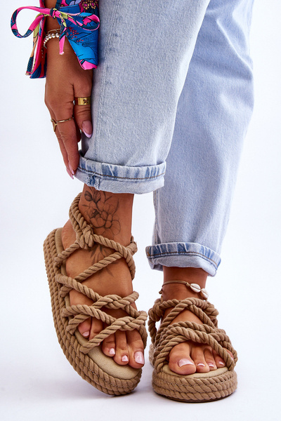 Damskie Modne Plecione Sandały Beżowe Tiffanie