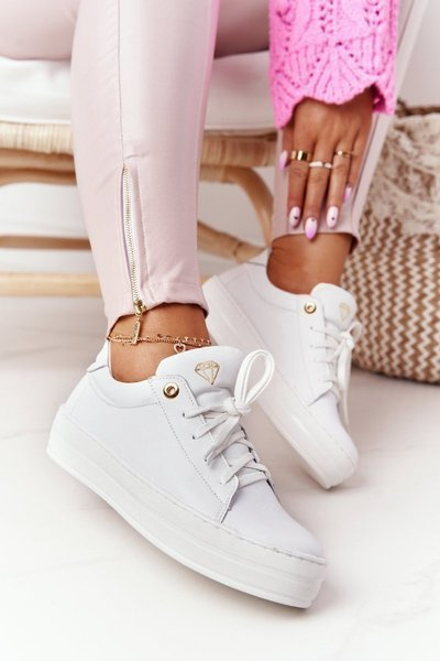 Damskie Skórzane Tenisówki Na Platformie Białe Nicole 2645