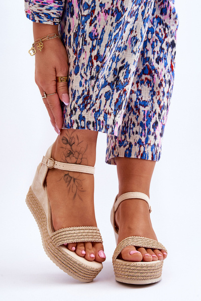 Klasyczne Damskie Sandały Na Koturnie Beżowe Malmo