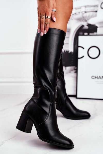 Kozaki Damskie Na Słupku Ciepłe Czarne Veronique