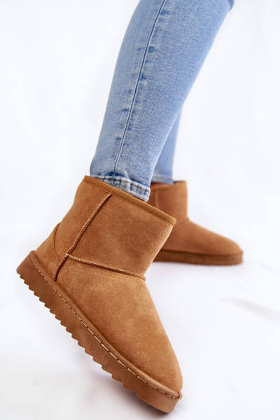 Damskie Ocieplane Botki Śniegowce Jasnobrązowe Virgina