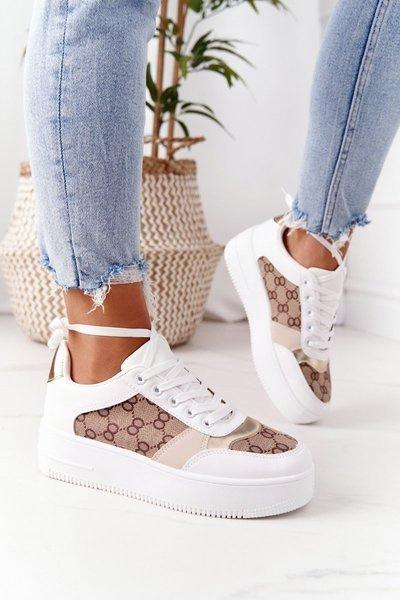 Sportowe Buty Sneakersy Na Platformie Biało-Złote Allisone