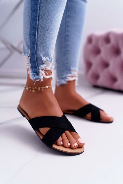 Klapki Damskie Zamszowe Czarne Fenefe