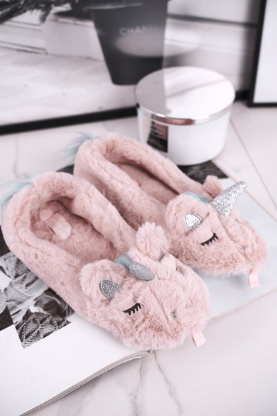 Papcie Damskie Futrzane Jednorożce Różowe Rainbow