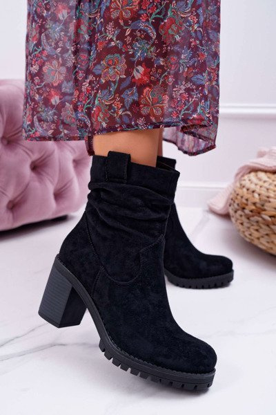 Botki Damskie Na Słupku Zamsz Czarne Celma