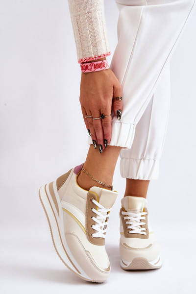 Buty Sportowe Na Koturnie Beżowe Hermain