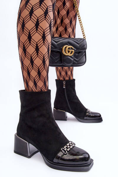 Zamszowe Botki Na Masywnym Klocku S.Barski MR870-70 Czarne