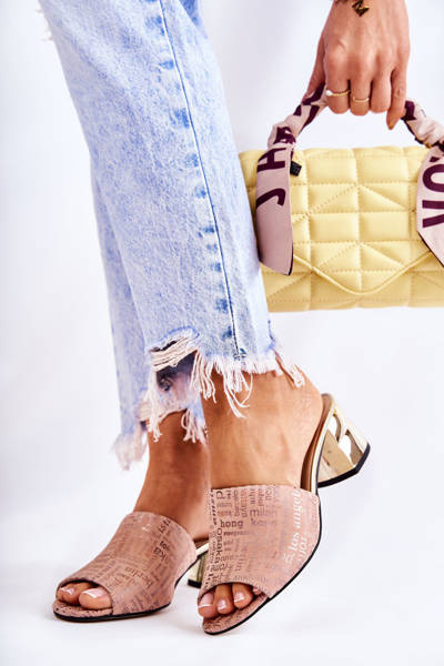 Zamszowe Klapki Damskie Na Obcasie Jasnoróżowe Perry