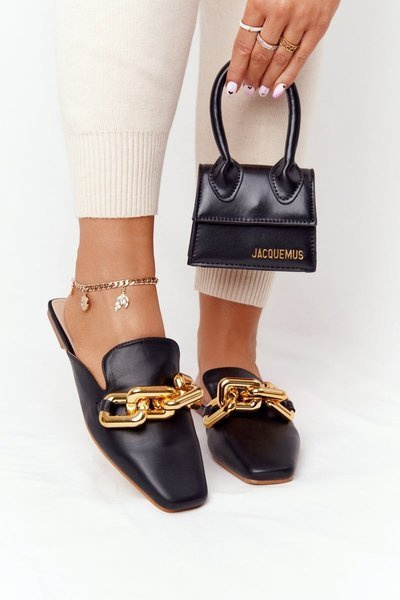 Klapki Z Cholewką I Łańcuchem Czarne Call On Me