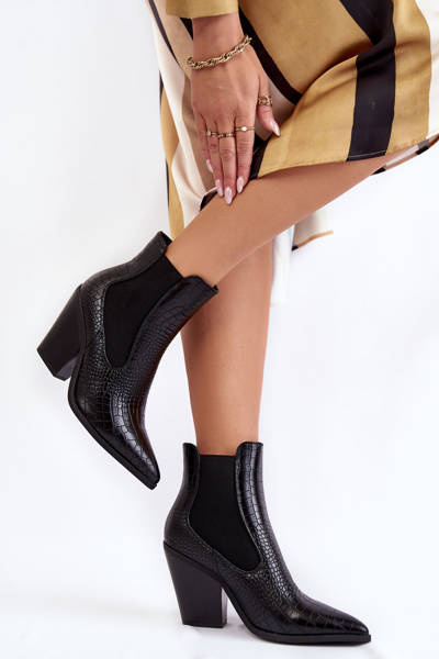 Damskie Botki Kowbojki Wężowe Czarne Warren