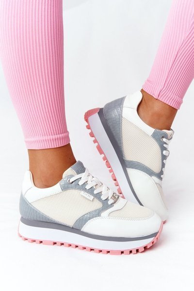 Skórzane Sportowe Buty Na Platformie GOE HH2N4008 Białe