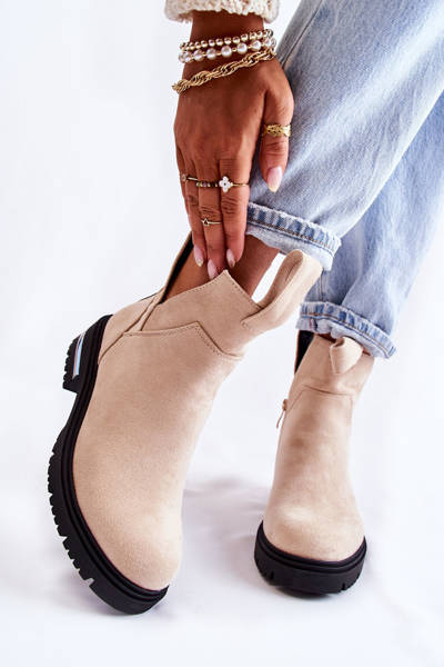 Zamszowe Botki Z Wycięciami Beżowe Elvera