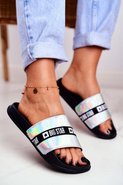 Klapki Damskie Big Star Srebrne Holo GG274A005