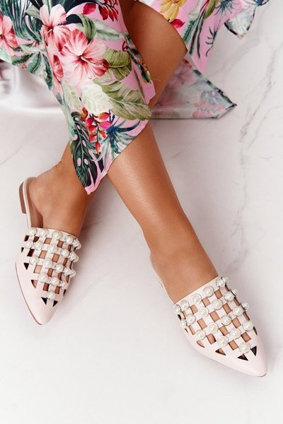 Klapki Z Cholewką I Perłami Beżowe Ripple