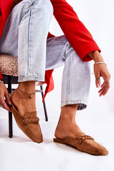 Klapki Damskie Wsuwane Zamszowe Beżowe Olena