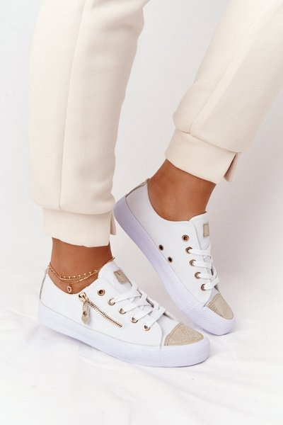 Damskie Trampki Z Suwakiem Biało-Złote Festival