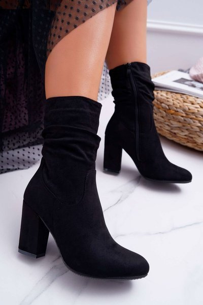 Botki Damskie Na Słupku Zamsz Czarne S.Barski 36-14