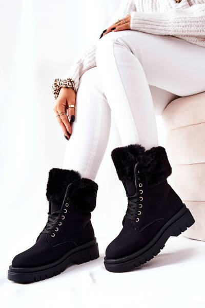 Skórzane Ocieplane Botki Z Futerkiem Czarne Farley