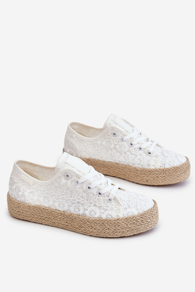 Damskie Trampki Na Plecionej Platformie Big Star LL274199 Białe