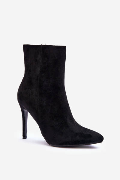 Zamszowe Botki Na Szpilce Czarne Eberpia