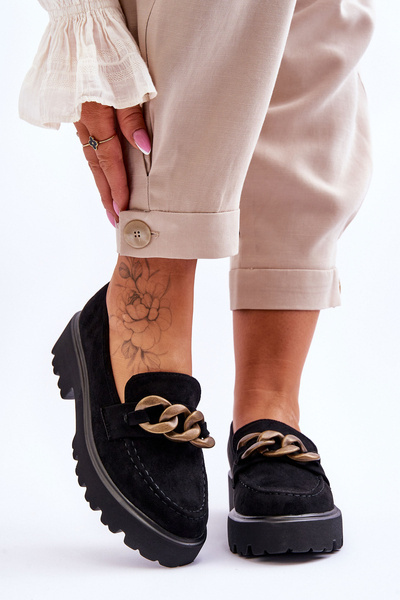 Zamszowe Damskie Mokasyny S.Barski HX52-222 Czarne