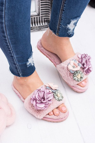 Różowe Klapki Damskie Z Kwiatkami Lu Boo Bouquet