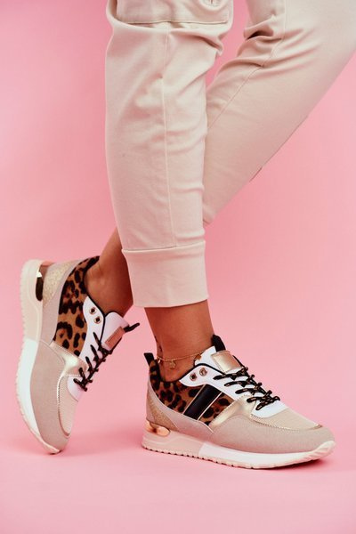 Sportowe Damskie Buty Beżowe Leopard Himme