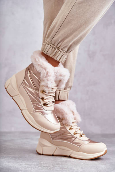 Damskie Śniegowce Sznurowane Jasny Beż Anna