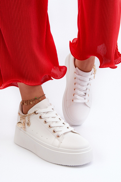 Sneakersy Damskie Na Platformie Z Zawieszkami Białe Tivissa