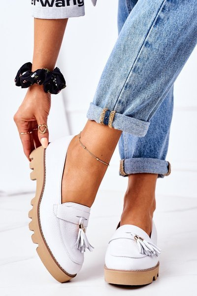 Skórzane Mokasyny Lewski Shoes 3053 Białe