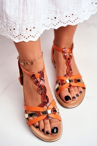 Eleganckie Sandały Z Wężowym Wzorem Pomarańczowe Brooke