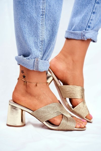 Klapki Damskie Na Słupku Wsuwane Złote Guest