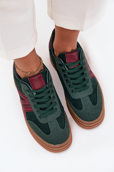Sztruksowe Sneakersy Damskie Na Platformie Zielone Skye