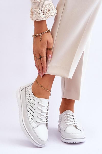 Damskie Skórzane Sportowe Buty Trampki Białe Elami