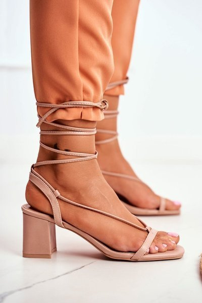 Sandały Damskie Na Słupku Wiązane Beżowe Morning