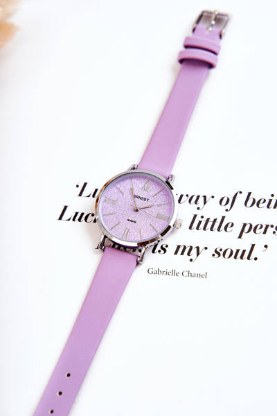 Zegarek Na Skórzanym Pasku Bez Niklu ERNEST Fioletowy