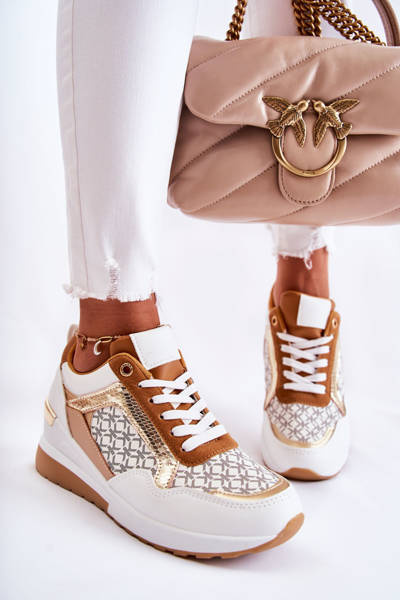 Damskie Skórzane Buty Sportowe Na Koturnie Białe Catrine