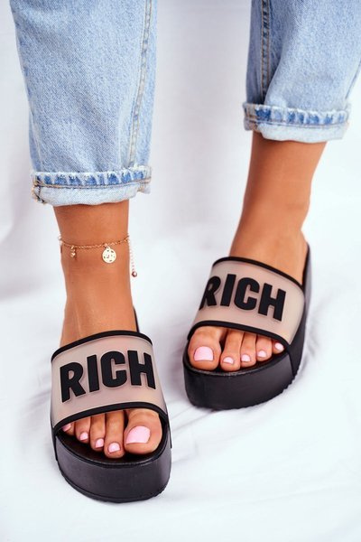 Damskie Klapki Na Platformie Czarne RICH