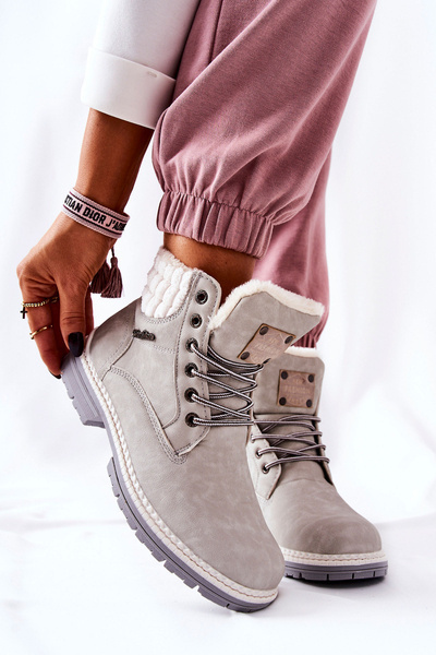 Skórzane Trapery Z Ociepleniem Jasnoszare Laralis