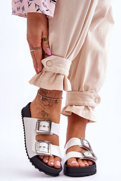 Damskie Klapki Gładkie ZAXY HH285159 Białe