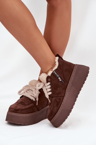 Śniegowce Damskie Na Platformie Z Futerkiem Typu Baranek Brązowe Luma