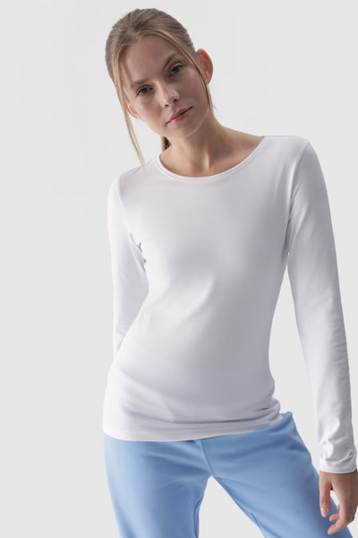Gładka Koszulka Z Długim Rękawem Longsleeve 4F 4FWMM00TLONF376-10S Biała