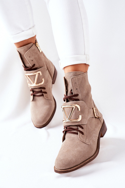 Botki Damskie Zamszowe Cappuccino Nicole 2676